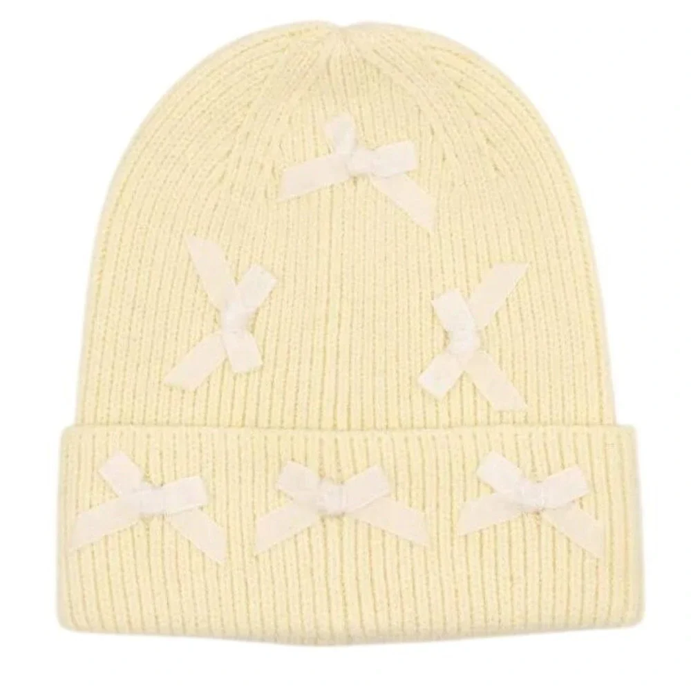 Simply‎ Southern Preppy Solid Cream COQUETTE Beanie Hat Bow Adorned NWT